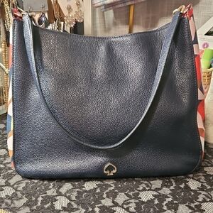 kate spade Navy Pebbled Leather Shoulder Bag with Patterned Sides